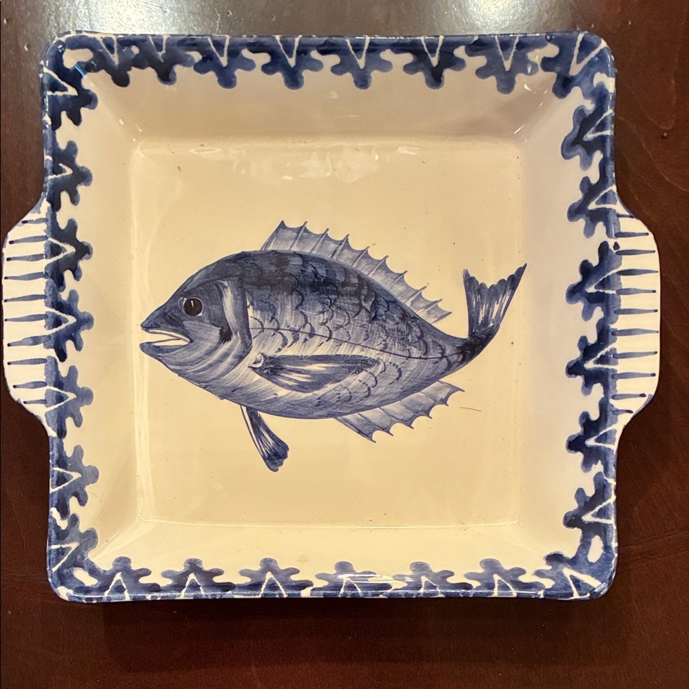 Vietri Ceramic Tray with Blue Fish Design